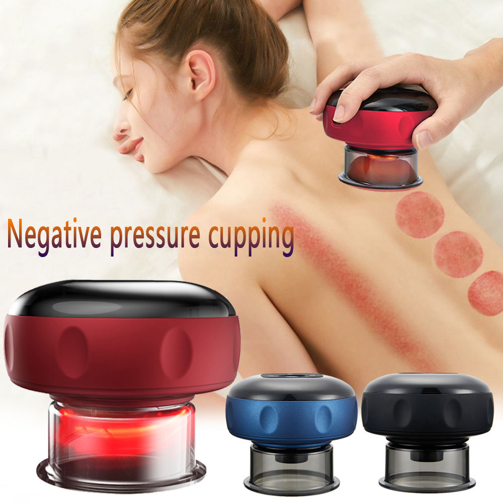 Electric vacuum cupping massage device with LED display and adjustable suction for body therapy