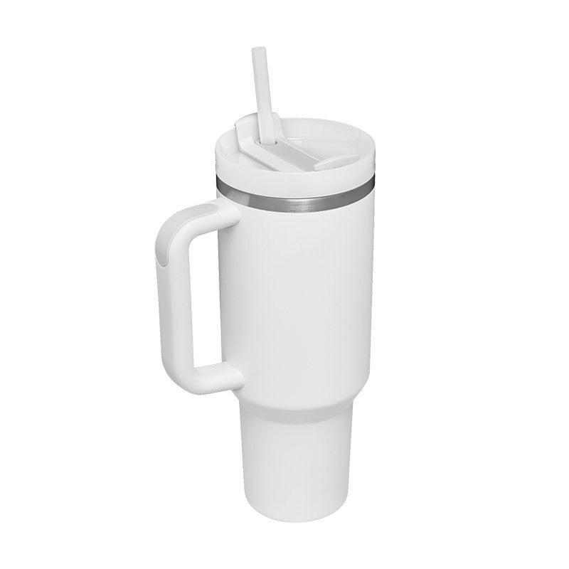 40 oz stainless steel insulated tumbler with handle and straw for hot and cold drinks