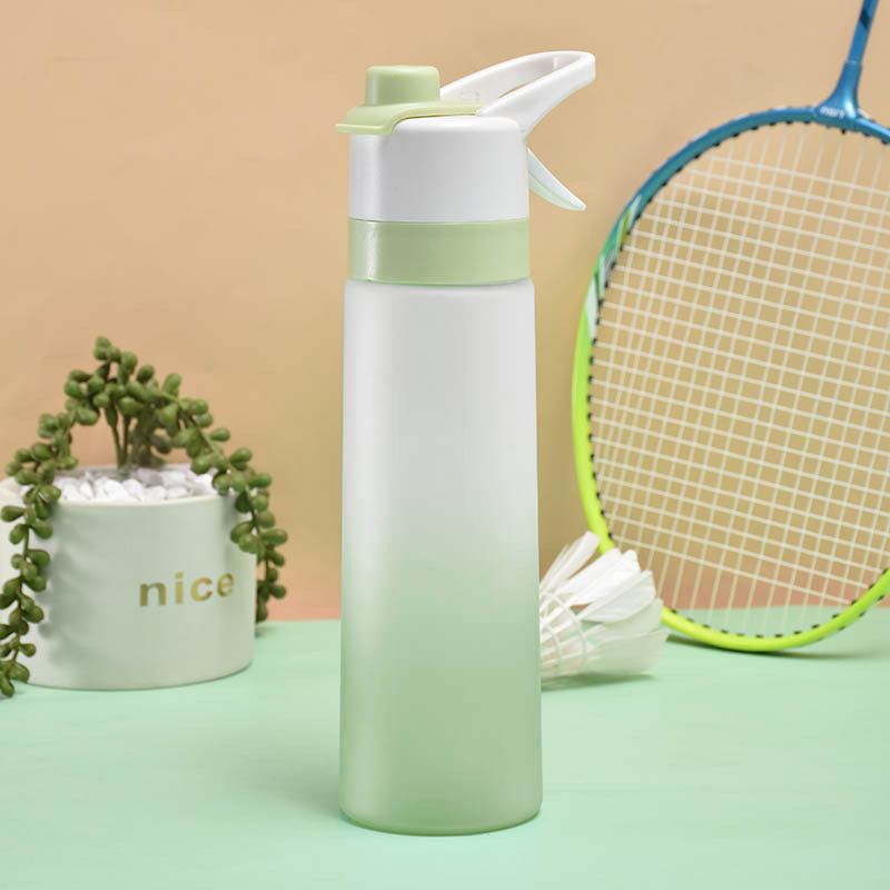 White spray water bottle with handle strap for girls' outdoor sports and fitness