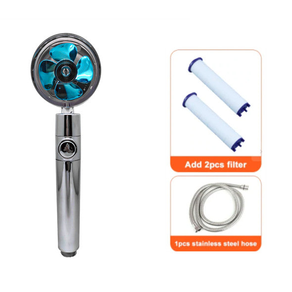 Chrome ABS water saving shower head with 360-degree rotation and built-in fan