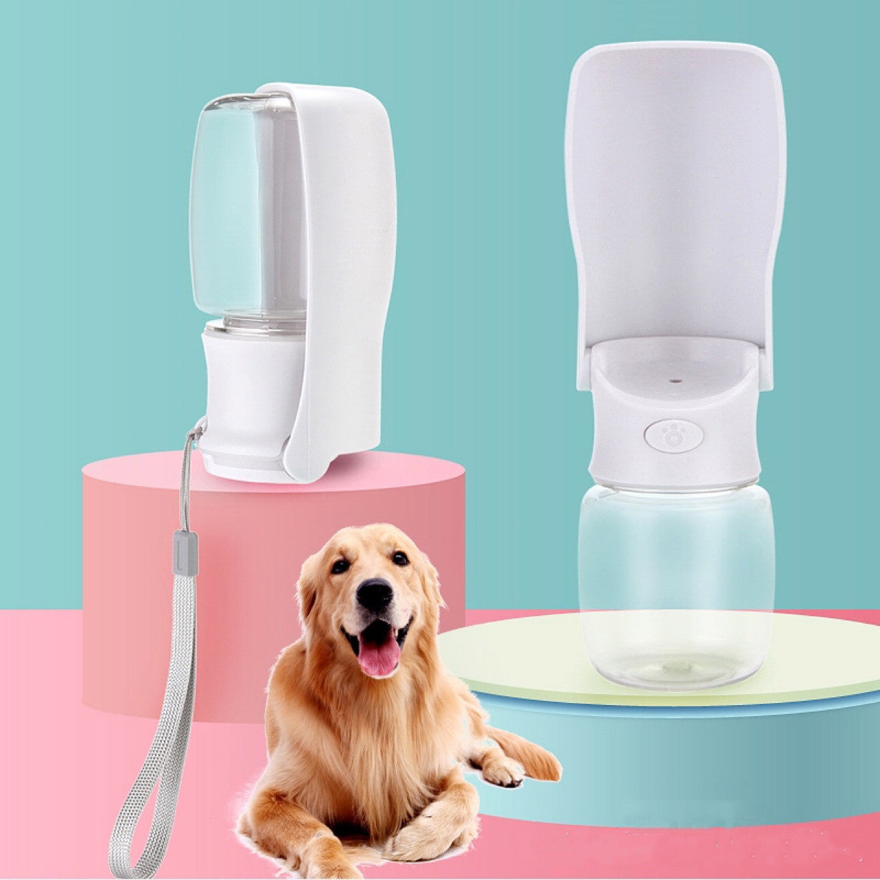 Blue foldable dog portable water bottle for pets with 350ml capacity