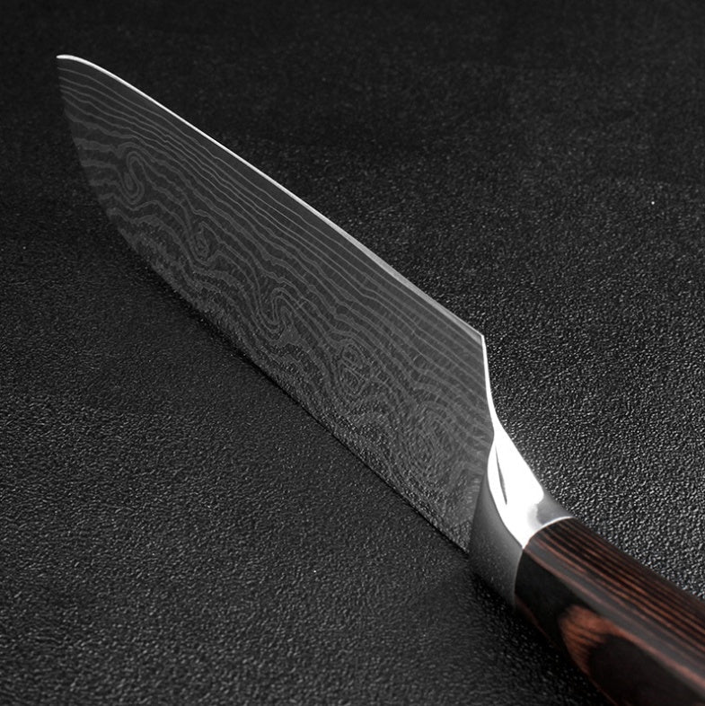 Kitchen knife with 7Cr17 stainless steel blade and colored wood handle in black gift box packaging