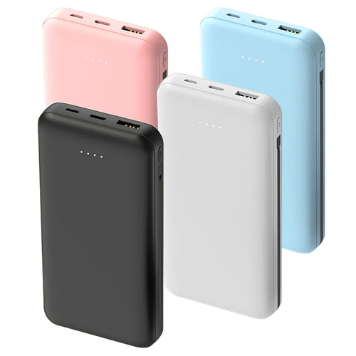 Portable 10000mAh power bank with LT and Type-C double ended cable for iOS and Android devices