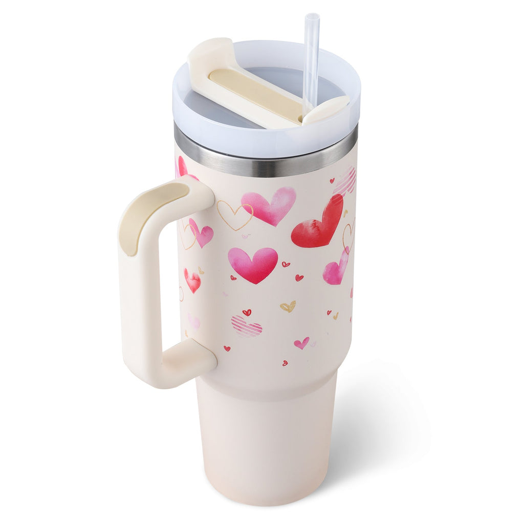 40 oz stainless steel insulated tumbler with handle and straw spill-proof vacuum coffee cup with lid for travel gym office car use