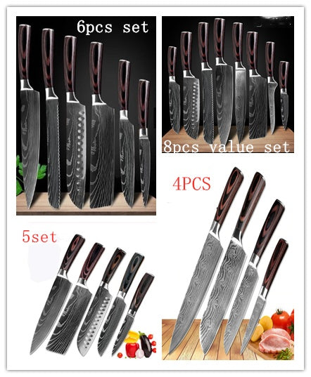 Carpenter's kitchen knife with 7Cr17 stainless steel blade and colored wood handle, sharp chef knife for cooking tasks