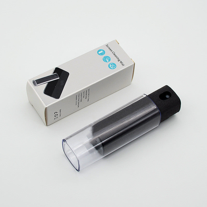Portable mobile phone screen cleaner with integrated spray and microfiber wipe for smudge-free screens
