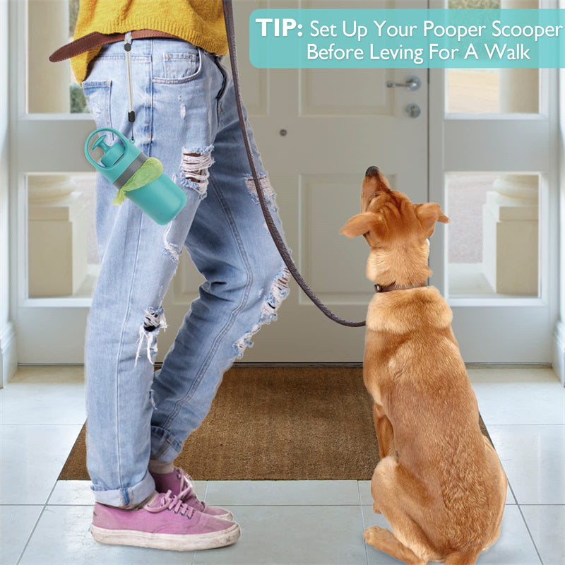 Portable lightweight dog pooper scooper with built-in poop bag dispenser and eight-claw shovel for easy pet waste pickup
