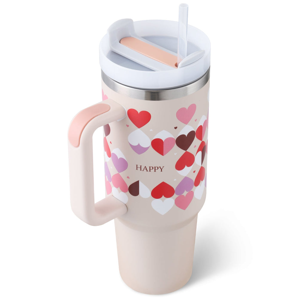 40 oz stainless steel insulated tumbler with handle, straw, spill-proof lid, ideal for coffee and travel