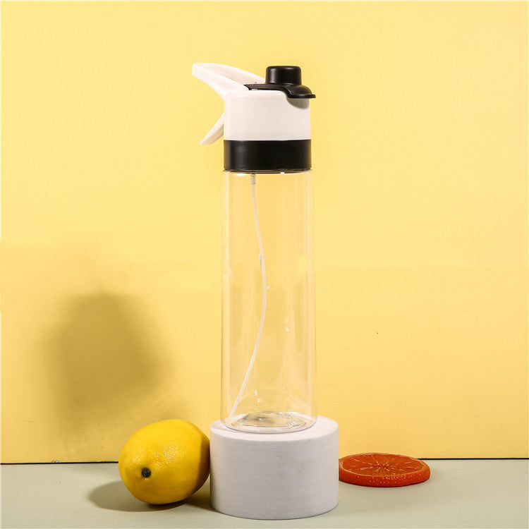 White spray water bottle for girls with handle strap and leakproof lid for outdoor sports and fitness use