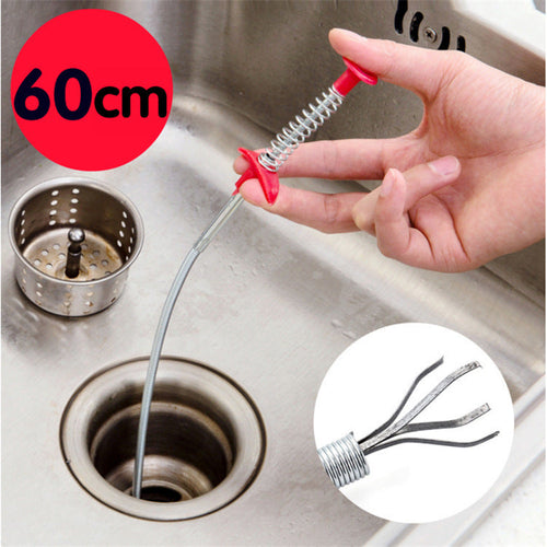 60CM sewer dredger spring pipe tool for clearing household sink drain clogs with stainless steel and PP handle