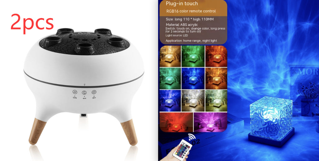 LED Water Ripple Ambient Night Light USB Rotating Projection Crystal Table Lamp RGB Dimmable Home Decoration 16 Color Gifts