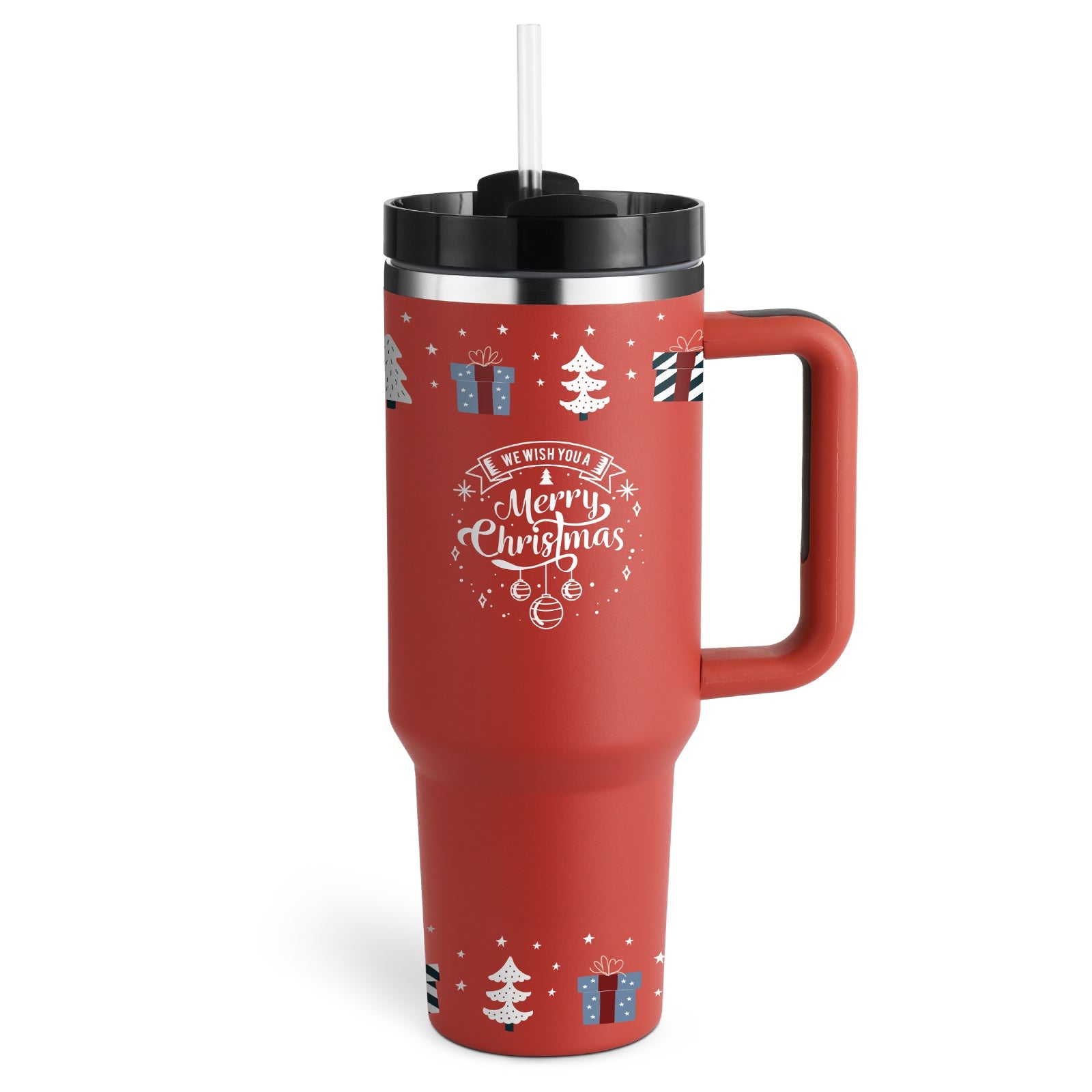 40 oz stainless steel insulated tumbler with handle and straw for spill-proof coffee and travel use