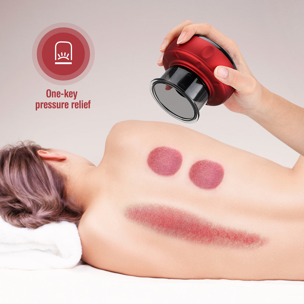 Electric vacuum cupping massage device with LED display and multiple suction and heating settings for body slimming and fat burning therapy
