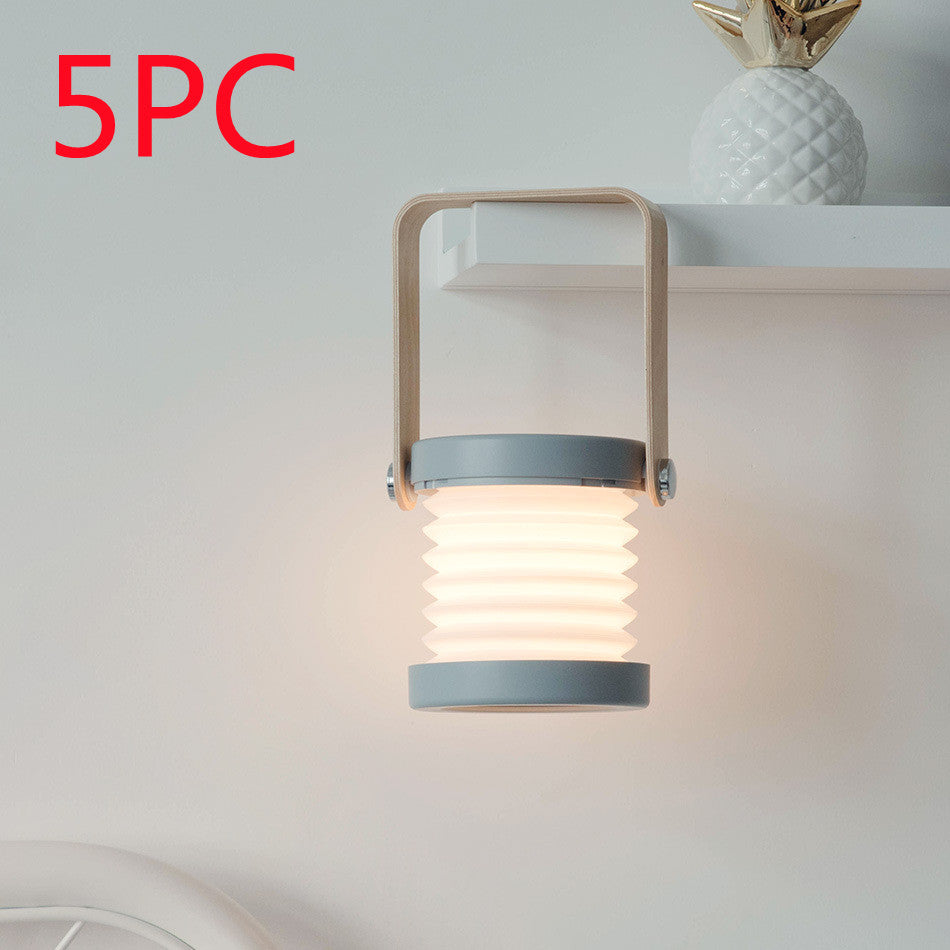 Foldable touch dimmable LED reading night light portable USB rechargeable lamp with wooden base