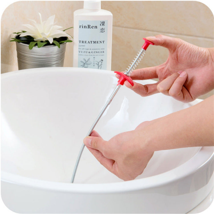 60cm sewer dredger spring pipe tool for clearing kitchen sink clogs with handle and flexible stainless steel coil
