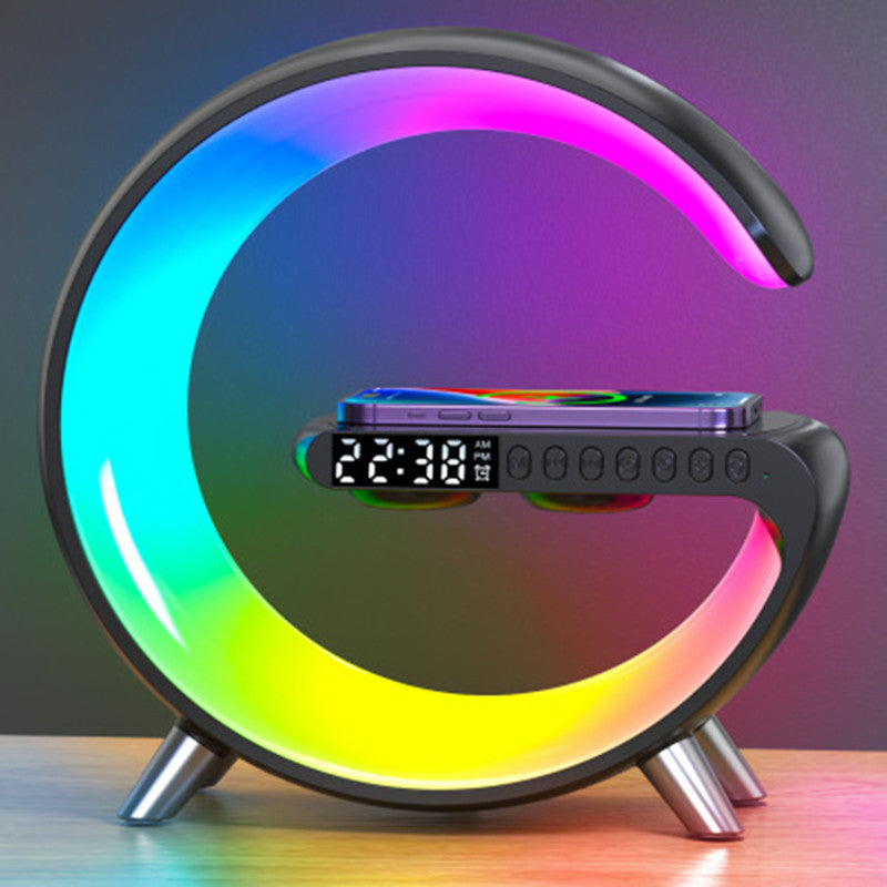 Intelligent G shaped LED lamp with Bluetooth speaker and wireless charger for smart home decor