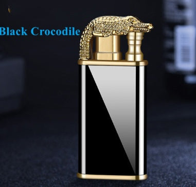 Creative blue flame double fire metal lighter with dolphin and dragon design, windproof and portable