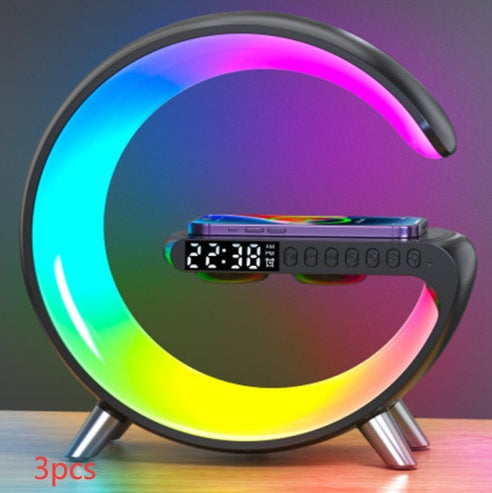 Intelligent G shaped LED lamp with Bluetooth speaker and wireless charger for bedroom decor