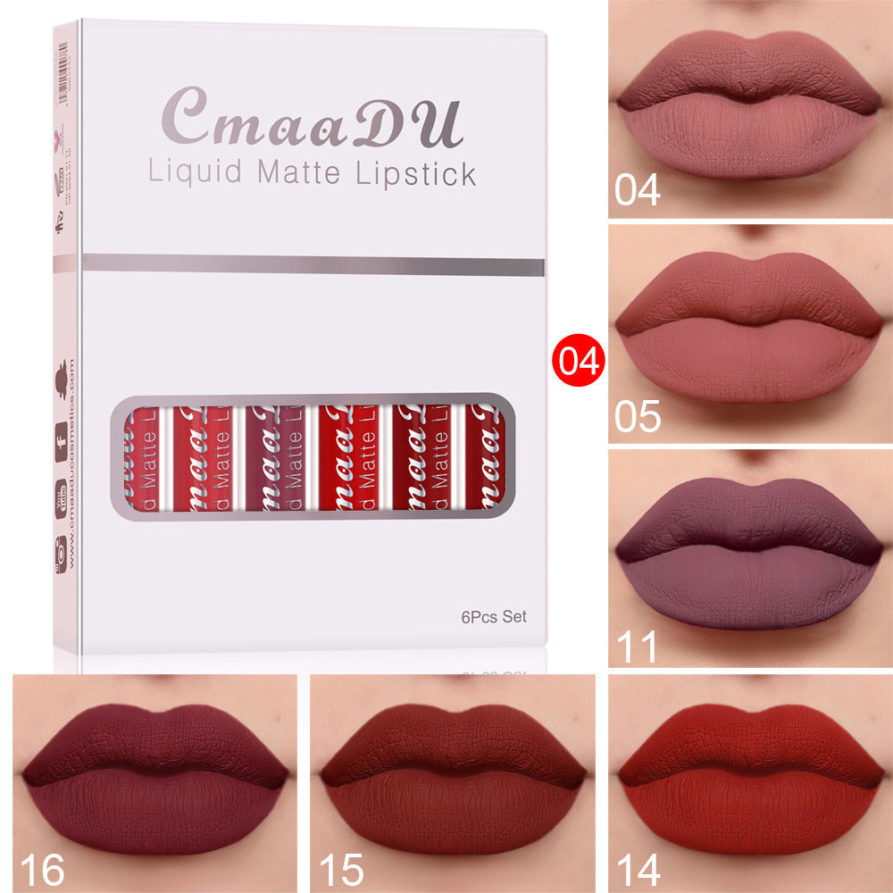 6 boxes of matte non-stick cup waterproof long lasting lip gloss with multivitamins
