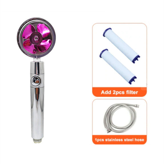Chrome ABS water saving shower head with 360-degree rotation and built-in fan