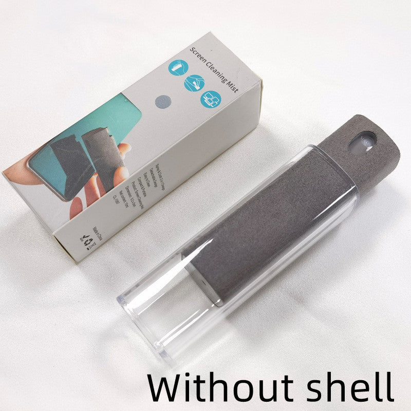 portable mobile phone screen cleaner with integrated spray and microfiber wipe in slim design