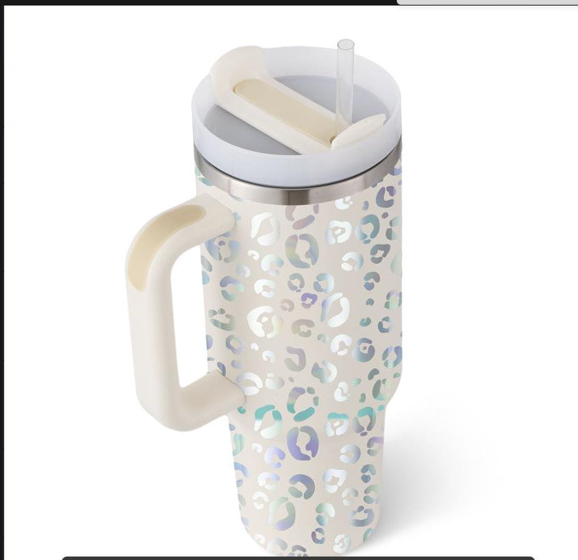 40 oz stainless steel insulated tumbler with handle and spill-proof lid for hot and cold drinks