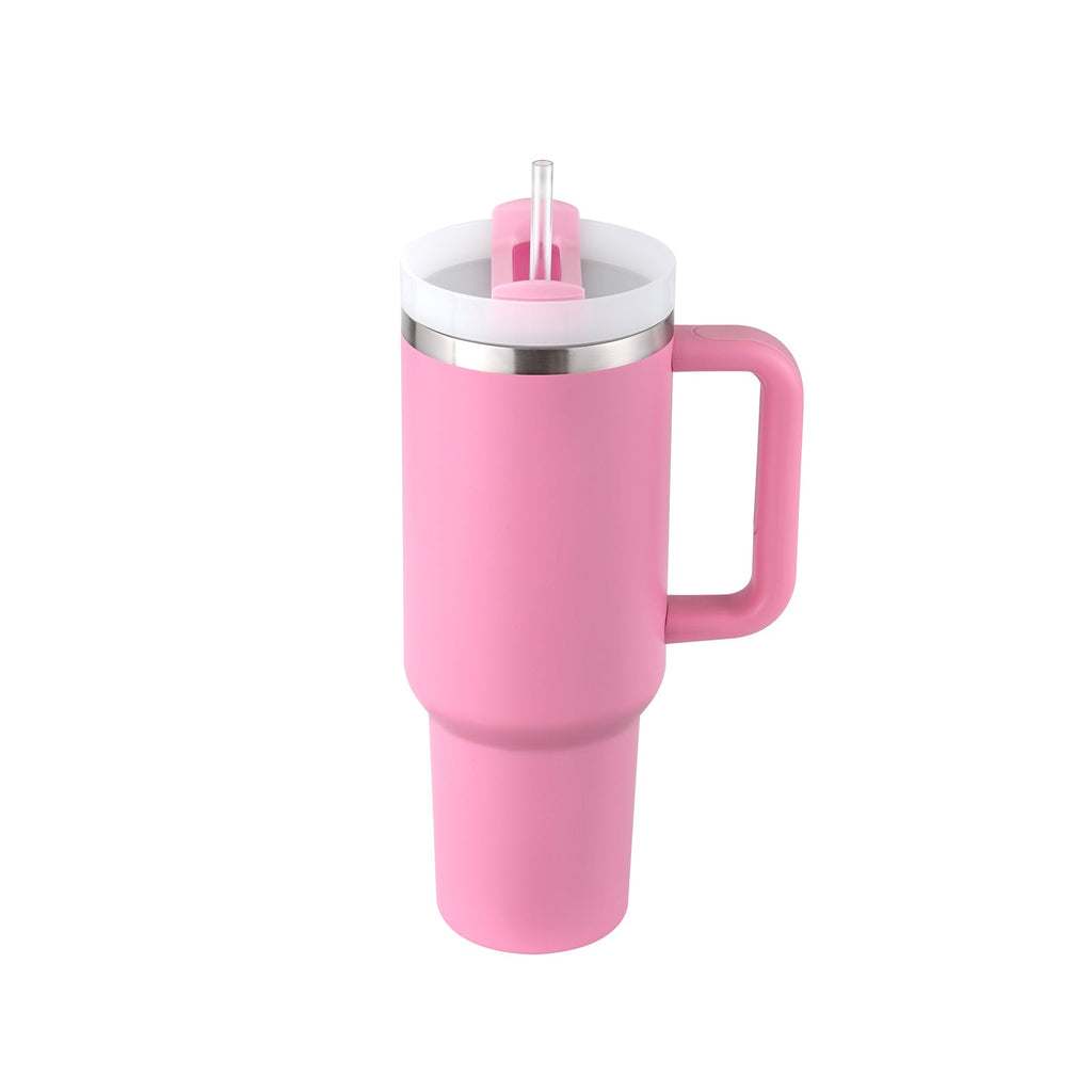 40 oz stainless steel insulated tumbler with handle and straw, spill proof vacuum coffee cup with lid for travel and office use