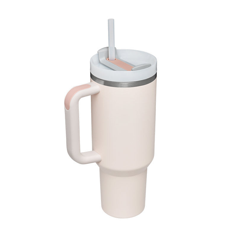 40 oz stainless steel insulated tumbler with handle, spill proof lid and straw for coffee and travel use
