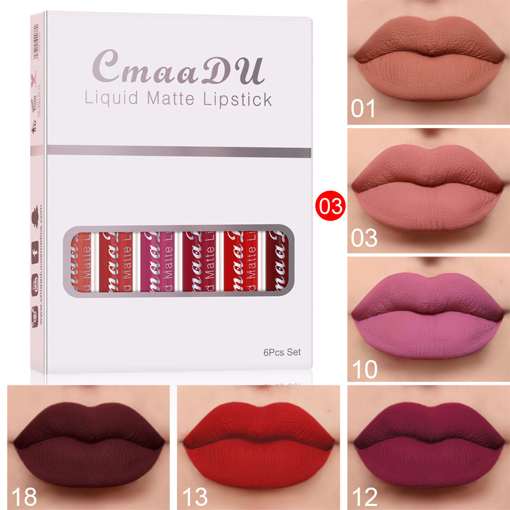 6 boxes of matte non-stick cup waterproof long-lasting lip gloss with multivitamins