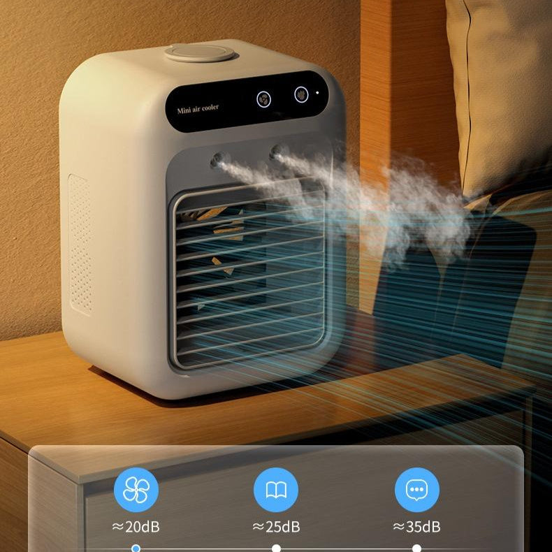 Portable USB air conditioner air cooler fan with water cooling for room, office, and cars in ivory white color