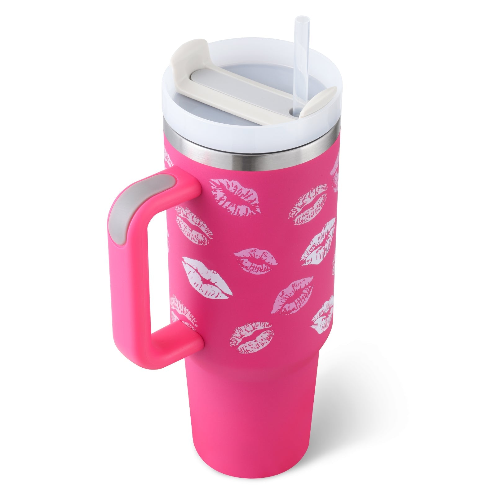 40 oz stainless steel insulated tumbler with handle and spill-proof lid for hot and cold drinks
