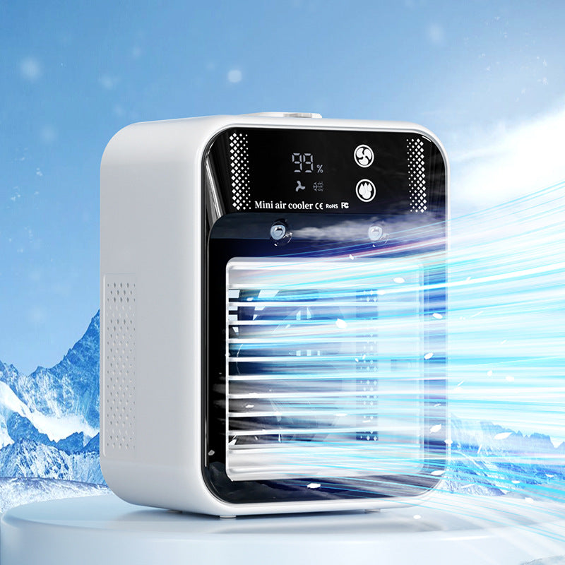 Portable ivory white USB air conditioner air cooler fan with touchscreen and water cooling for room, office, cars