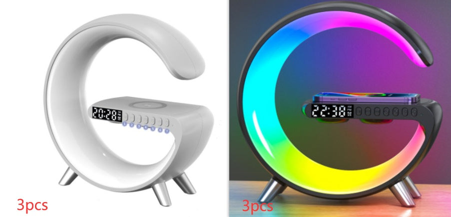 Intelligent G shaped LED lamp with Bluetooth speaker and wireless charger for home decor