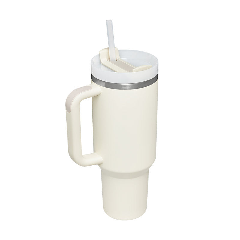 40 oz stainless steel insulated tumbler with handle and spill-proof lid for hot and cold drinks