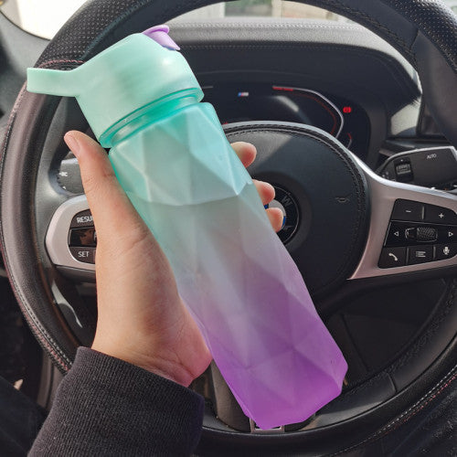 White spray water bottle for girls with handle strap and leakproof lid for outdoor sports and fitness