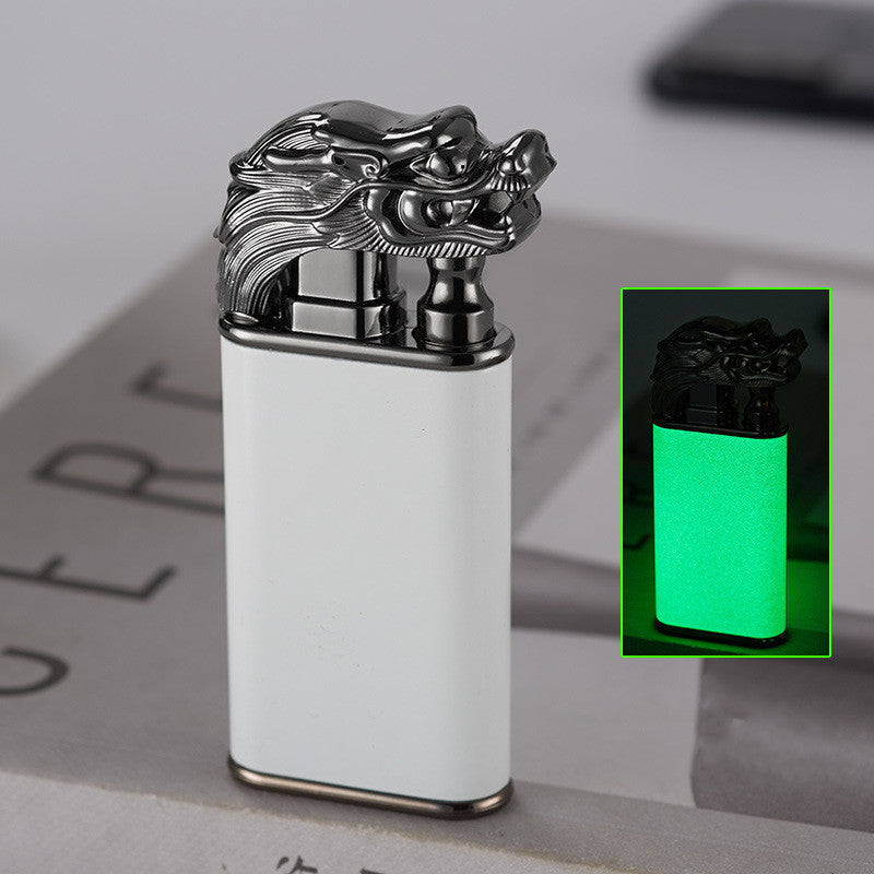 Double flame blue flame lighter with dragon and dolphin metal design windproof inflatable