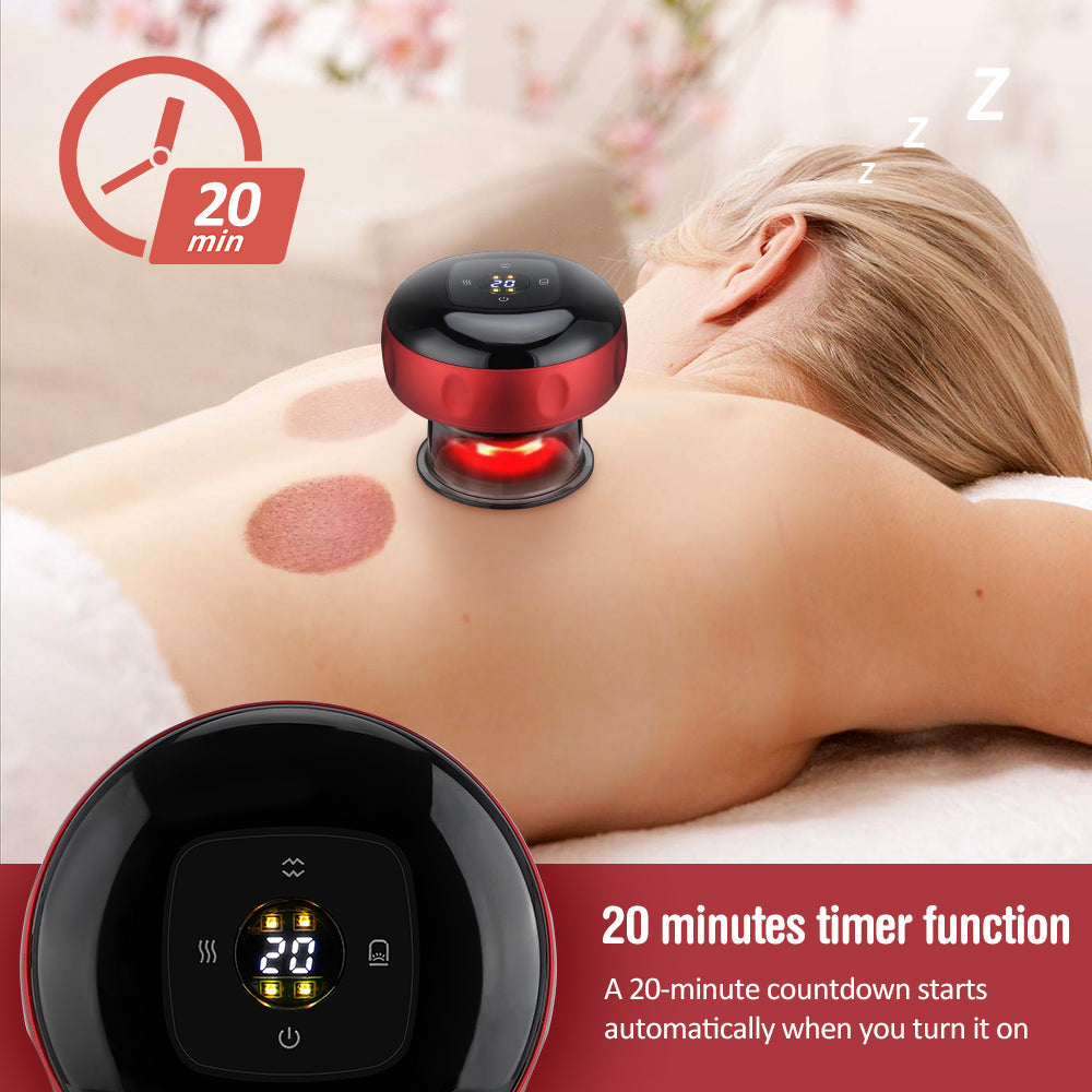 Electric vacuum cupping massage therapy device with adjustable suction and heating for body slimming and pain relief