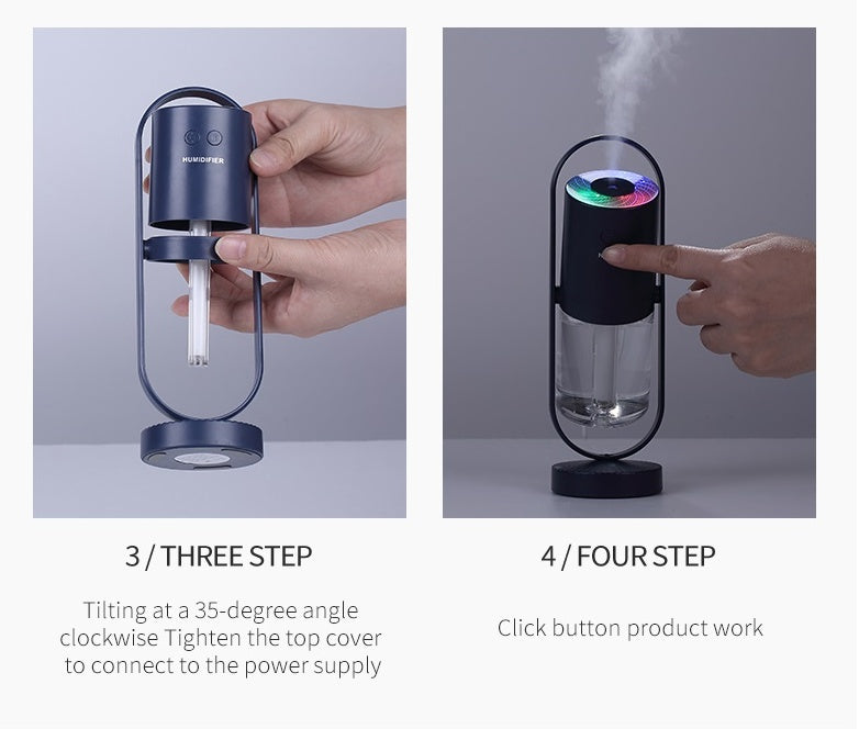 Pink Magic Shadow USB air humidifier with night light projection and ultrasonic mist in home setting