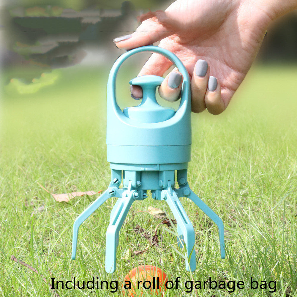Portable lightweight dog pooper scooper with built-in poop bag dispenser and eight-claw shovel for easy pet waste pickup