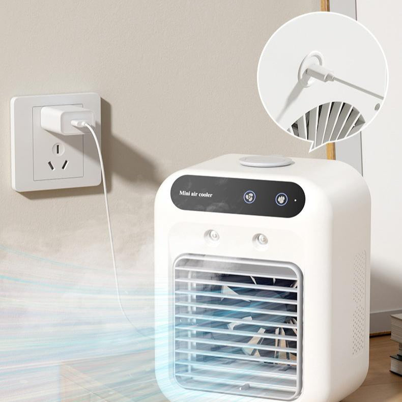 Portable ivory white USB air conditioner air cooler fan with water cooling and touchscreen controls