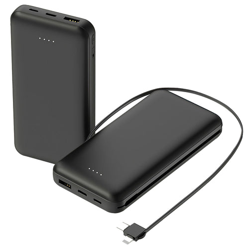10000mAh power bank portable charger with LT and Type-C cables for iPhone and Android devices