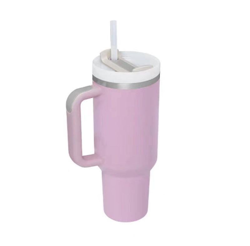 40 oz stainless steel insulated tumbler with handle and straw, spill-proof vacuum coffee cup with lid for car, gym, office, and travel.