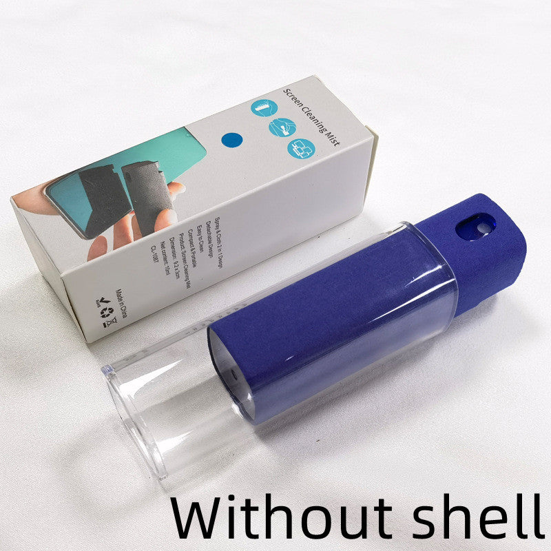 Portable all-in-one mobile phone screen cleaner with integrated spray and microfiber wipe