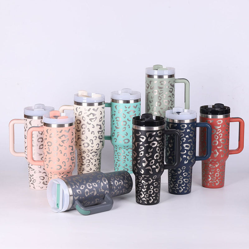 40 oz stainless steel insulated tumbler with handle and straw, spill-proof vacuum coffee cup with lid for travel and outdoor use