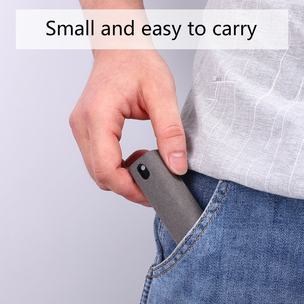 Portable mobile phone screen cleaner with integrated spray and microfiber wipe for smudge-free screens