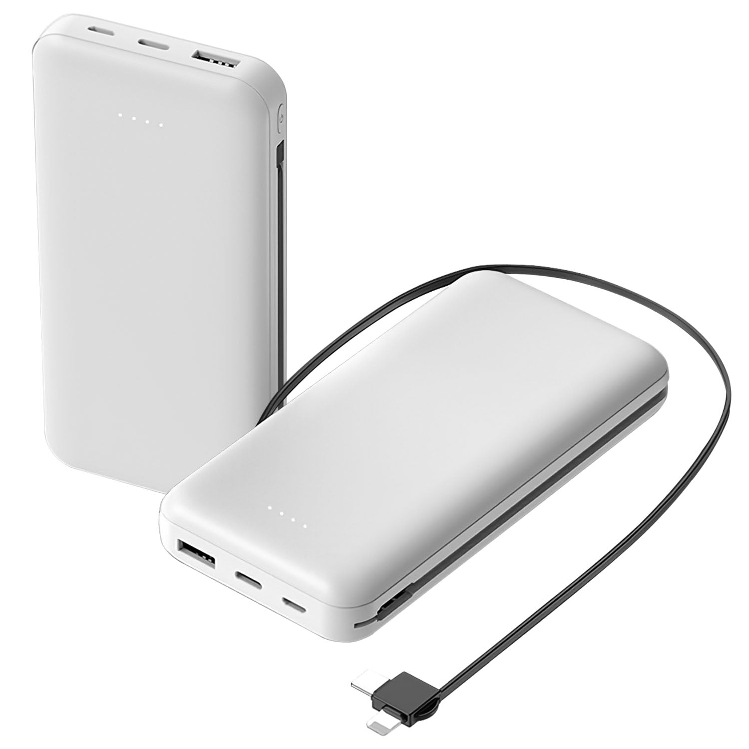 10000mAh power bank portable charger with LT and Type-C cables for iPhone and Android devices