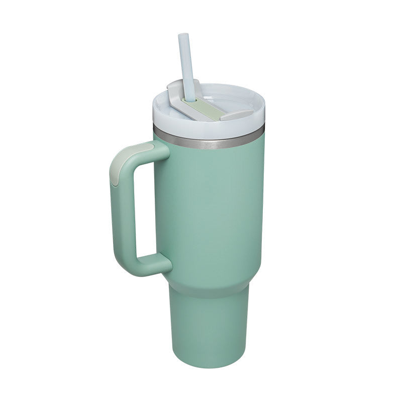 40 oz stainless steel insulated tumbler with handle and straw, spill-proof vacuum coffee cup with lid
