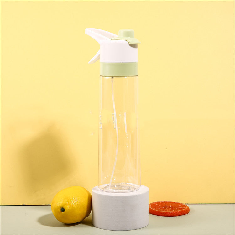 White plastic spray water bottle with handle strap for girls outdoor sports fitness and travel use