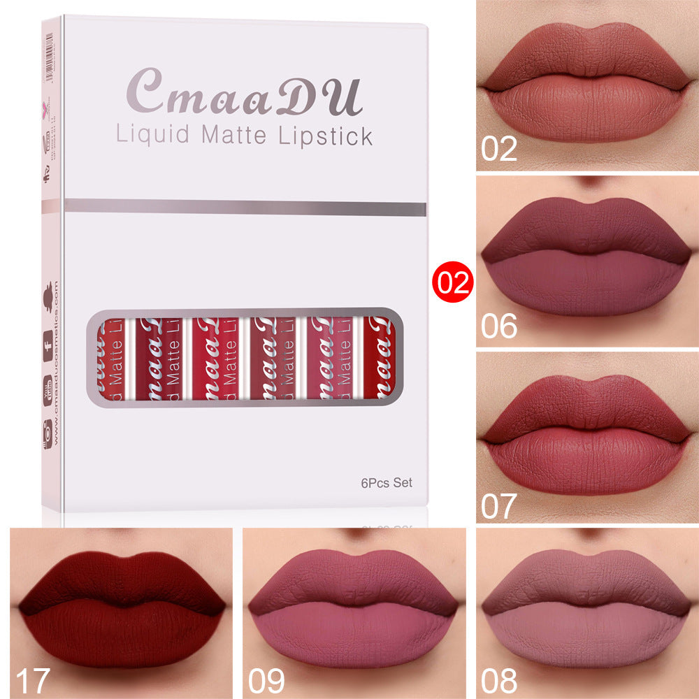 6 boxes of matte non-stick cup waterproof lipstick long lasting lip gloss set