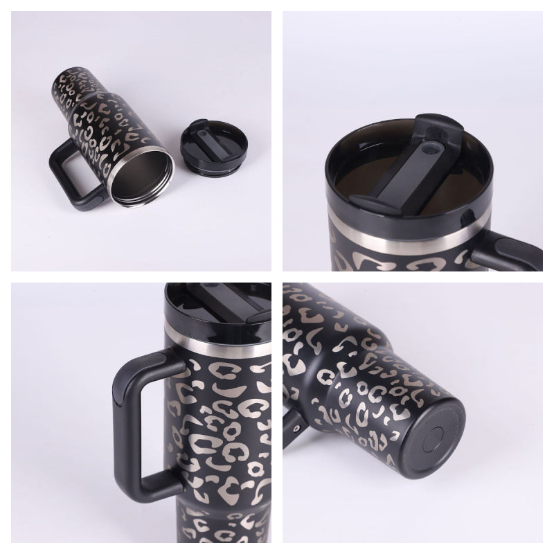 40 oz stainless steel insulated tumbler with handle and straw for travel gym office spill-proof vacuum coffee cup